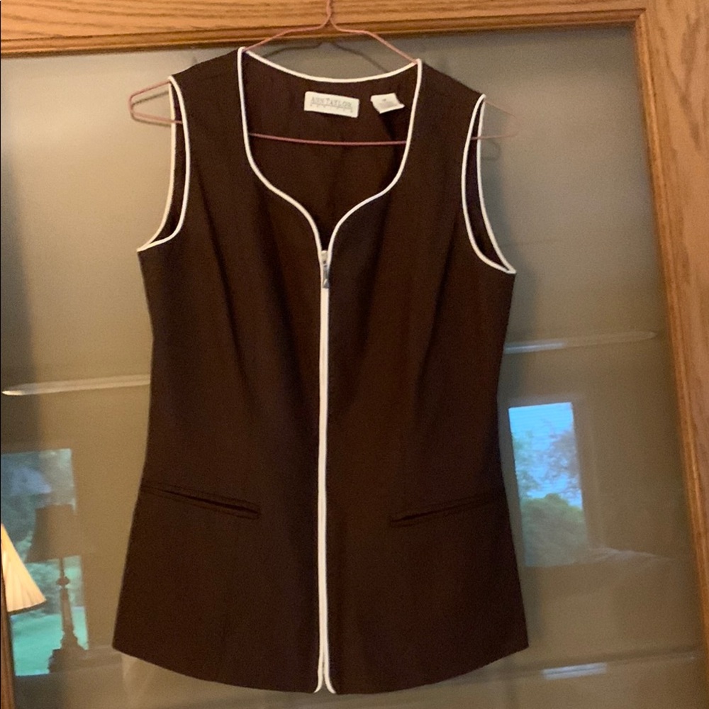 Ann Taylor Chocolate Brown Vest with Ivory Accents